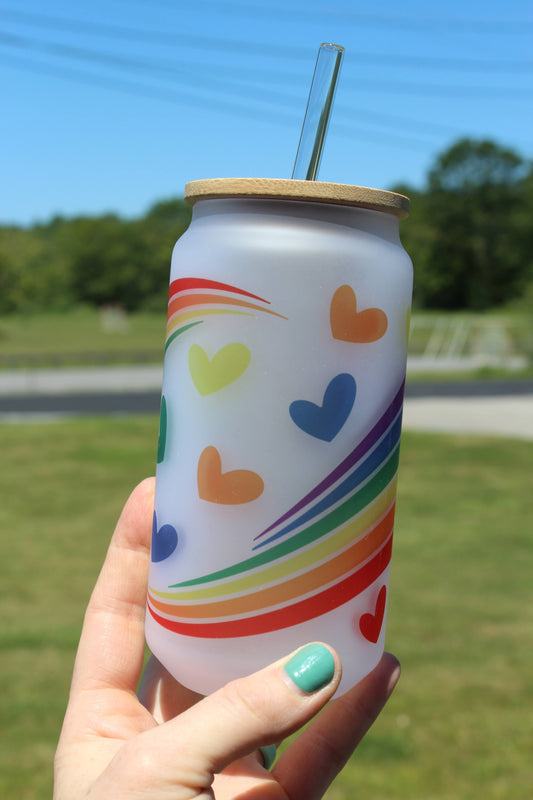 Pride Hearts Can Glass Cup