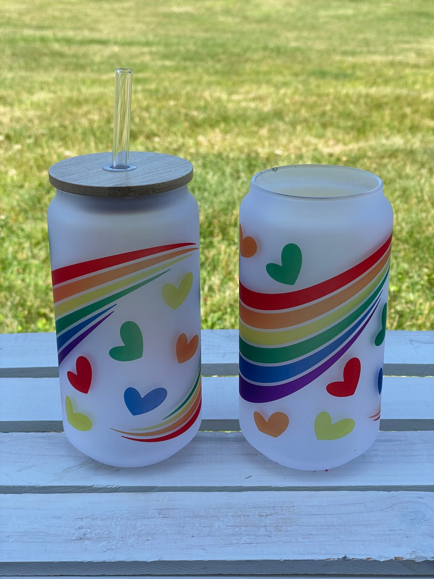 Pride Hearts Can Glass Cup