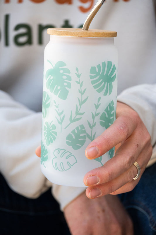 Monstera Leaves Can Glass Cup